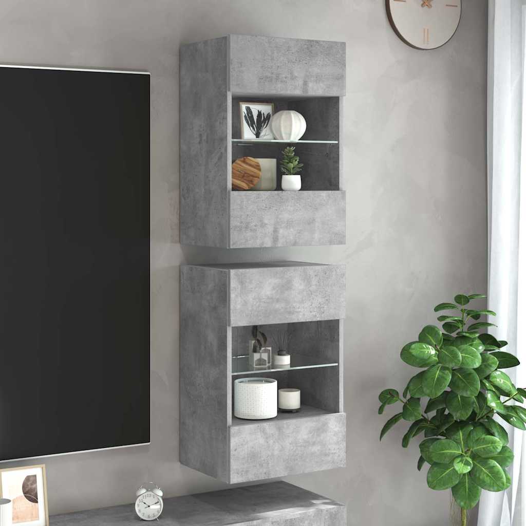 Wandschränke mit LED-Leuchten, 2er-Set, Betongrau