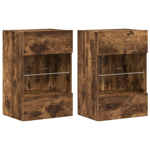Wandschränke mit LED für TV Räuchereiche, 2er-Set