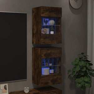 Wandschränke mit LED für TV Räuchereiche, 2er-Set