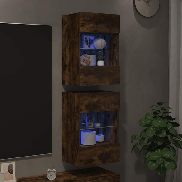 Wandschränke mit LED für TV Räuchereiche, 2er-Set