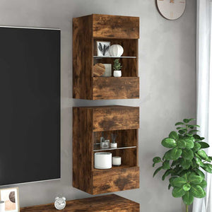 Wandschränke mit LED für TV Räuchereiche, 2er-Set