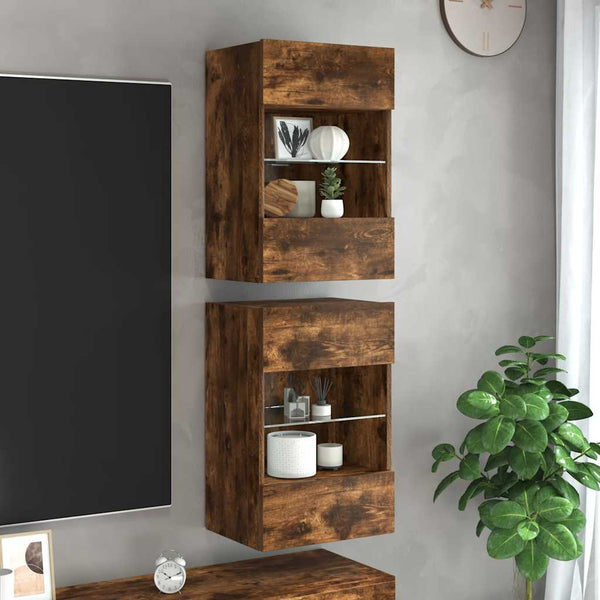 Wandschränke mit LED für TV Räuchereiche, 2er-Set