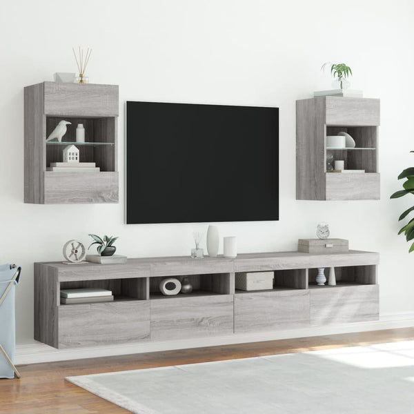 TV-Wandschrank mit LED Grau Sonoma