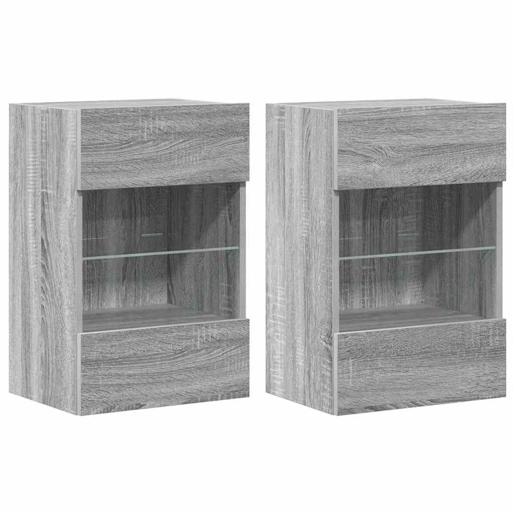 vidaXL Meubles TV muraux avec éclairage LED 2 pcs Gris Sonoma