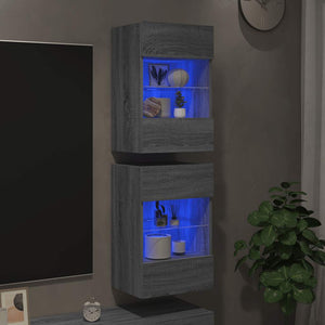 Wandschränke mit LED für TV, 2er-Set Grau Sonoma