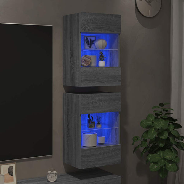 Wandschränke mit LED für TV, 2er-Set Grau Sonoma