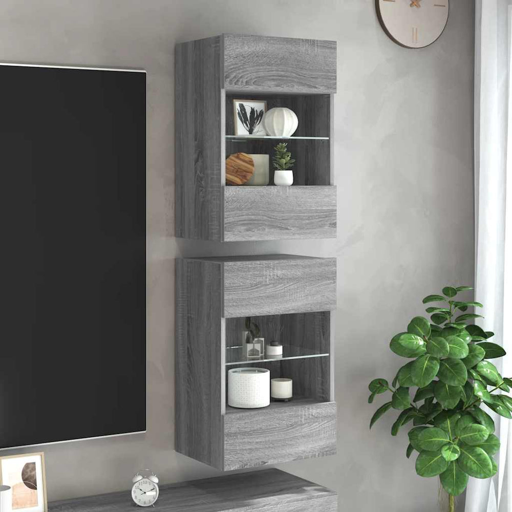 vidaXL Meubles TV muraux avec éclairage LED 2 pcs Gris Sonoma