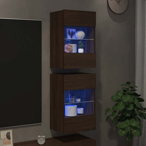 TV Wandschränke mit LED Braun Eiche 2er Set