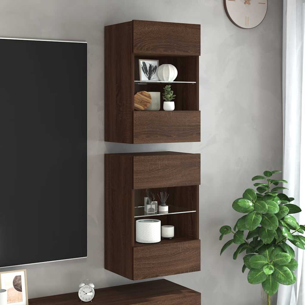TV Wandschränke mit LED Braun Eiche 2er Set