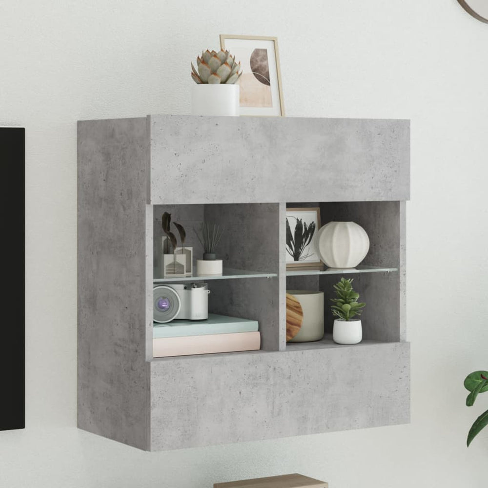Meuble TV mural vidaXL avec lumières LED gris béton 58,5x30x60,5 cm