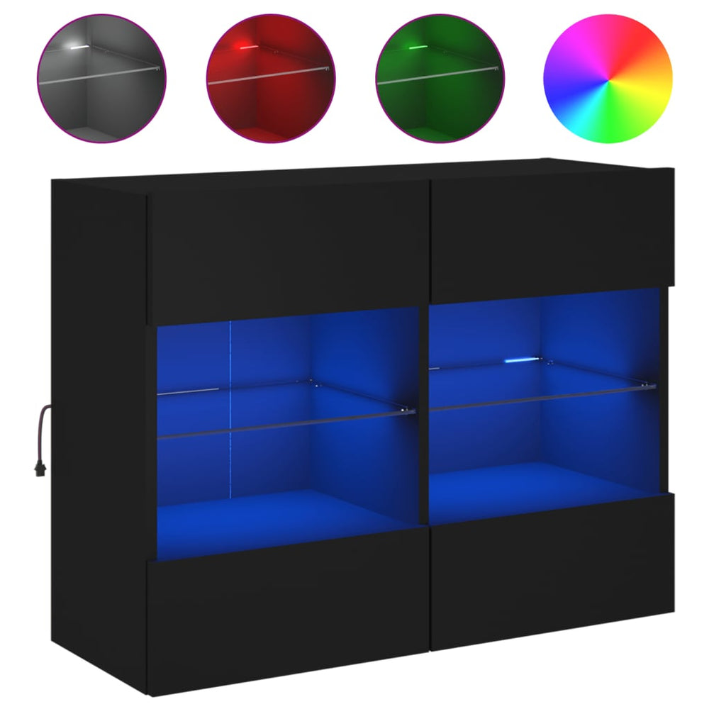 vidaXL Meuble TV mural avec lumières LED Noir 78,5x30x60,5 cm
