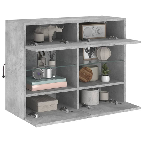 vidaXL Meuble TV mural avec lumières LED gris béton 78,5x30x60,5 cm