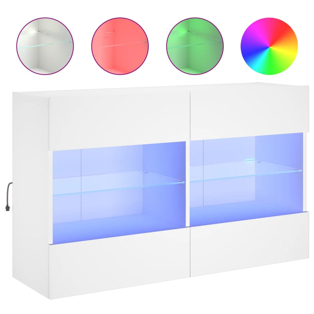 vidaXL Meuble TV mural avec lumières LED Blanc 98,5x30x60,5 cm