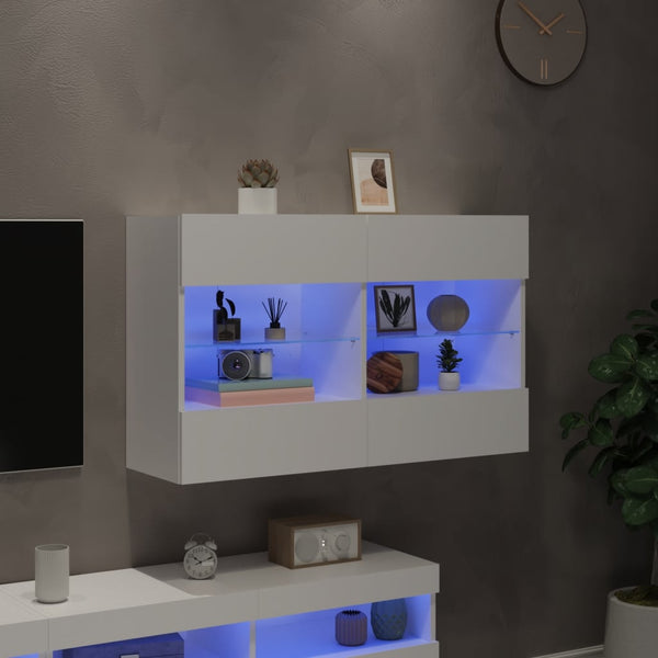 Weißer TV-Wandschrank mit LED