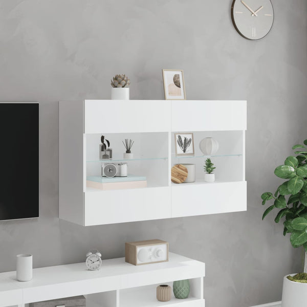Weißer TV-Wandschrank mit LED