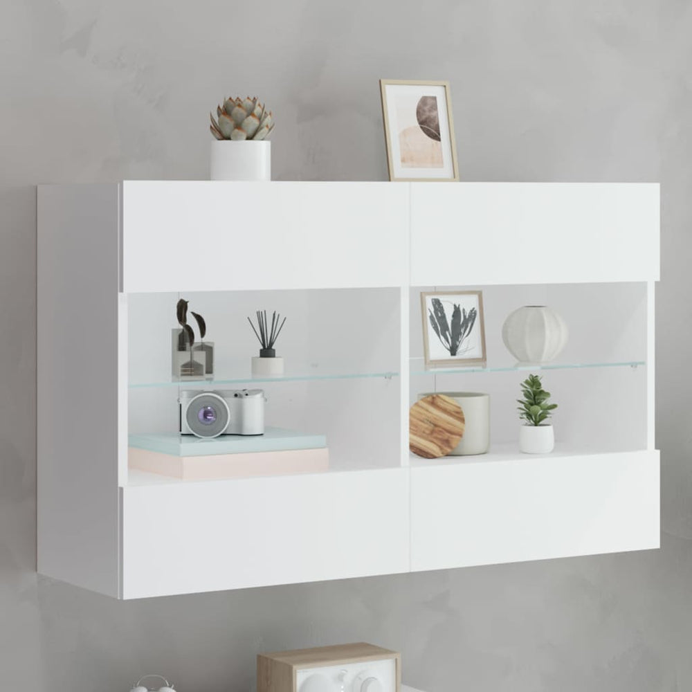 vidaXL Meuble TV mural avec lumières LED Blanc 98,5x30x60,5 cm