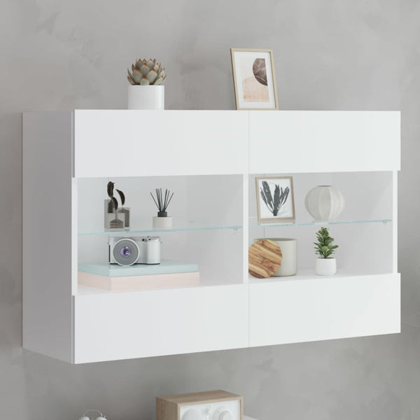 Weißer TV-Wandschrank mit LED