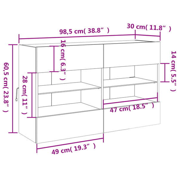 TV-Wandschrank mit LED Räuchereiche 98,5 cm