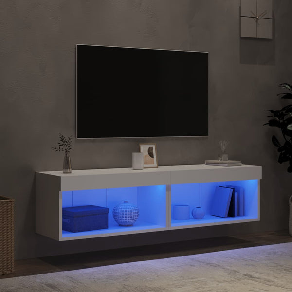TV-Schränke mit LED, 2er Set, Weiß 60 cm