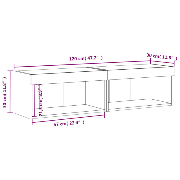 TV-Schränke mit LED, 2er Set, Weiß 60 cm