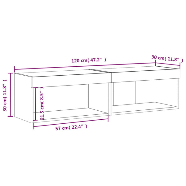 TV-Schränke mit LED Betongrau 60x30x30cm, 2er Set