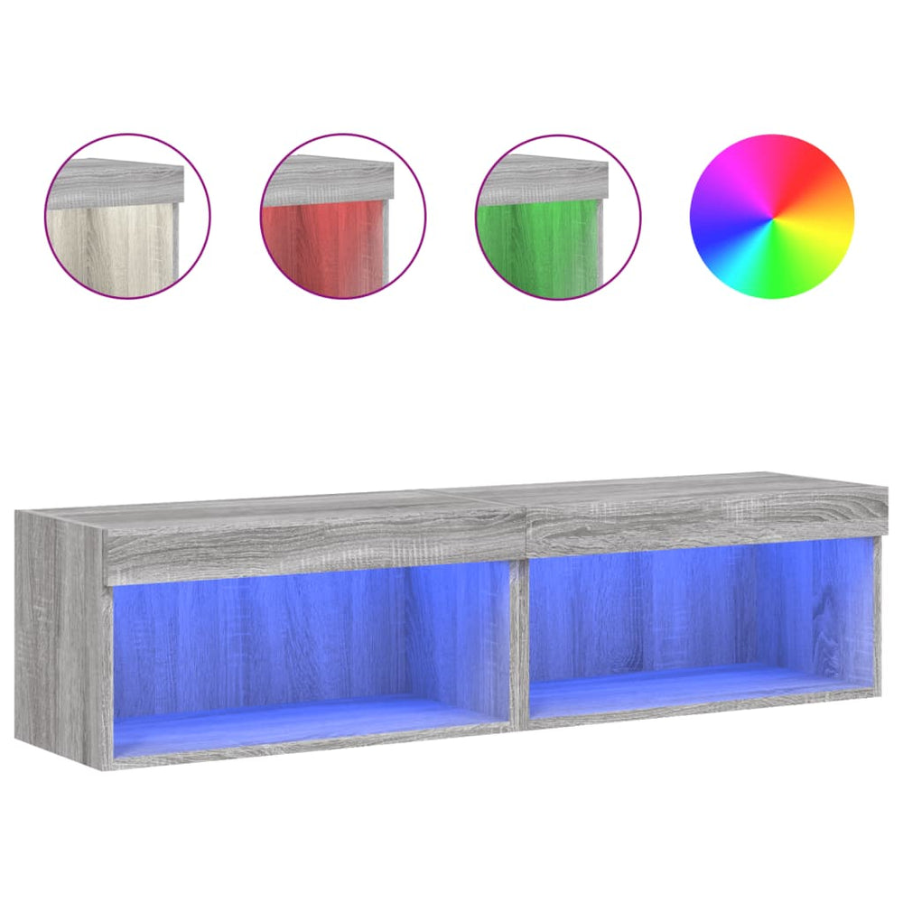 TV-Schränke mit LED-Leuchten Grau Sonoma 2er Set