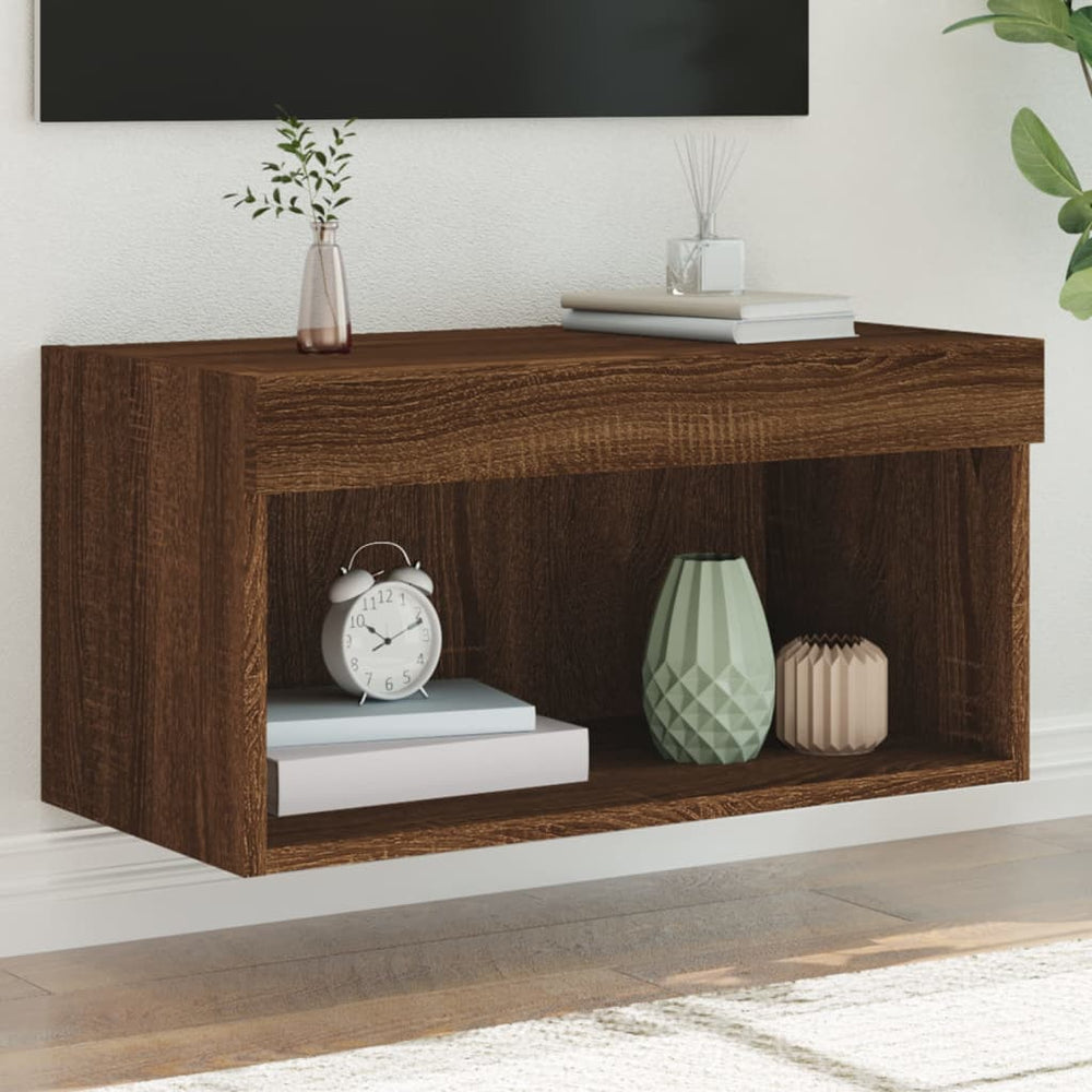 Meuble TV vidaXL avec lumières LED marron aspect chêne 60x30x30 cm