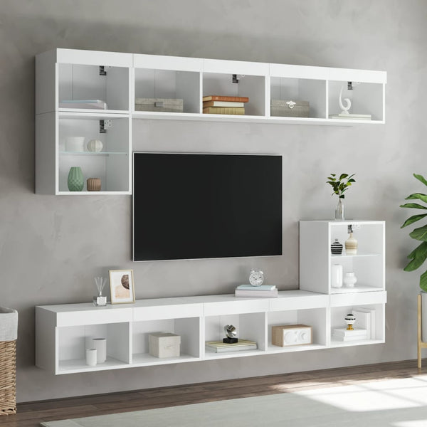 TV-Schränke mit LED, 2er Set, Weiß 80 cm