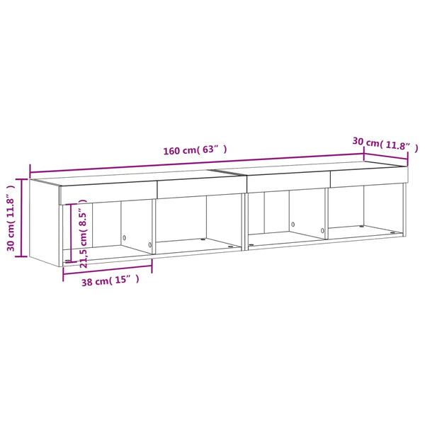 TV-Schränke mit LED, 2er Set, Weiß 80 cm