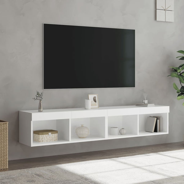 TV-Schränke mit LED, 2er Set, Weiß 80 cm