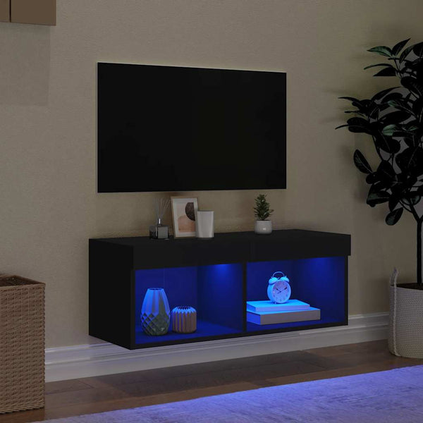 TV-Schrank mit LED Schwarz 80 cm
