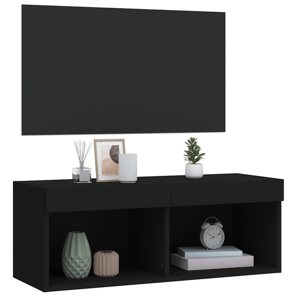 TV-Schrank mit LED Schwarz 80 cm