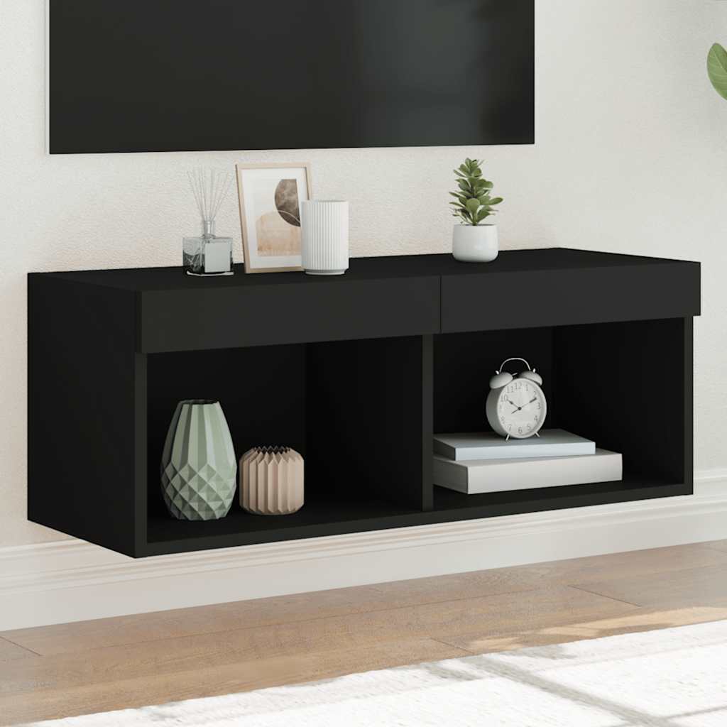 TV-Schrank mit LED Schwarz 80 cm