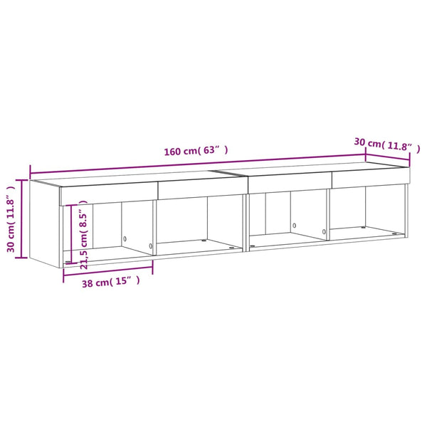TV-Schränke mit LED Schwarz 80x30x30 cm, 2er-Set