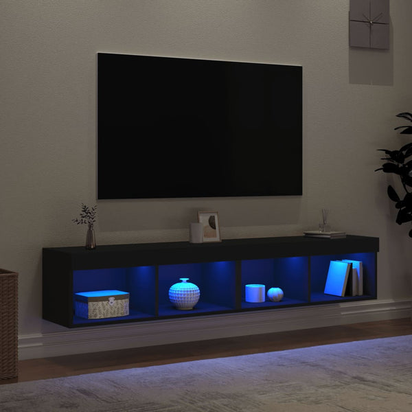 TV-Schränke mit LED Schwarz 80x30x30 cm, 2er-Set