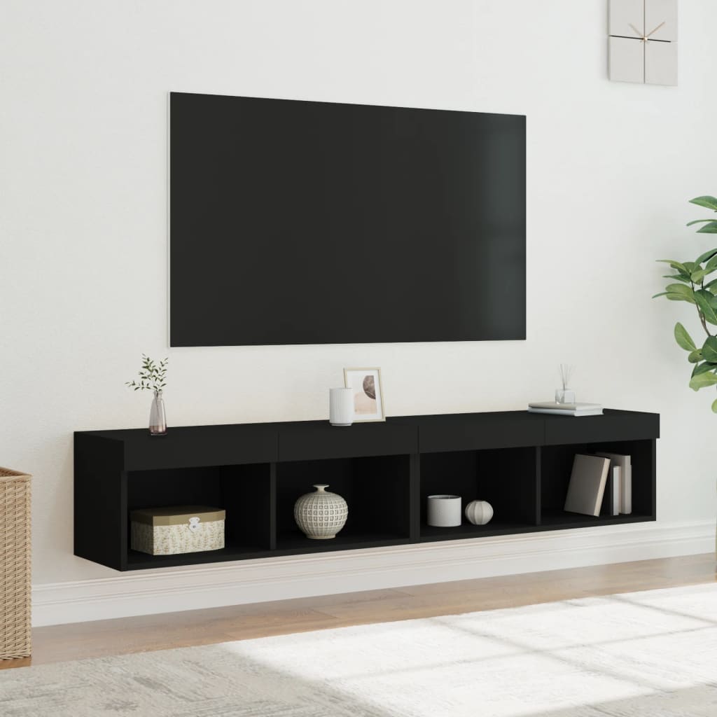 TV-Schränke mit LED Schwarz 80x30x30 cm, 2er-Set
