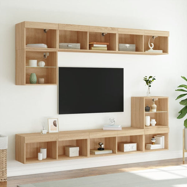 TV-Schränke mit LED Sonoma-Eiche 80x30x30cm, 2er-Set