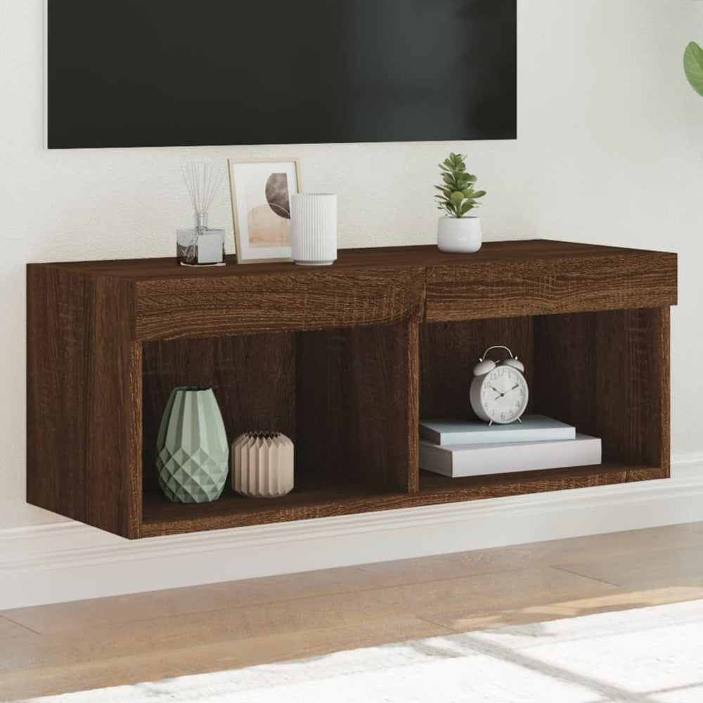 Meuble TV vidaXL avec lumières LED marron aspect chêne 80x30x30 cm