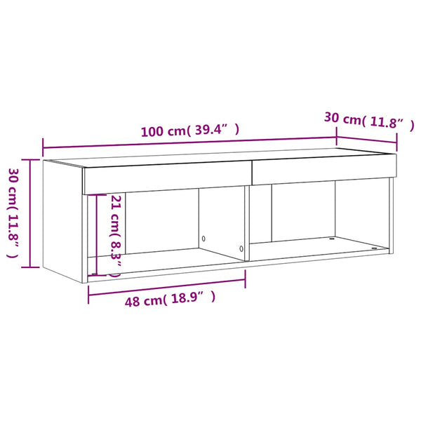 TV-Schrank mit LED Betongrau 100x30x30 cm