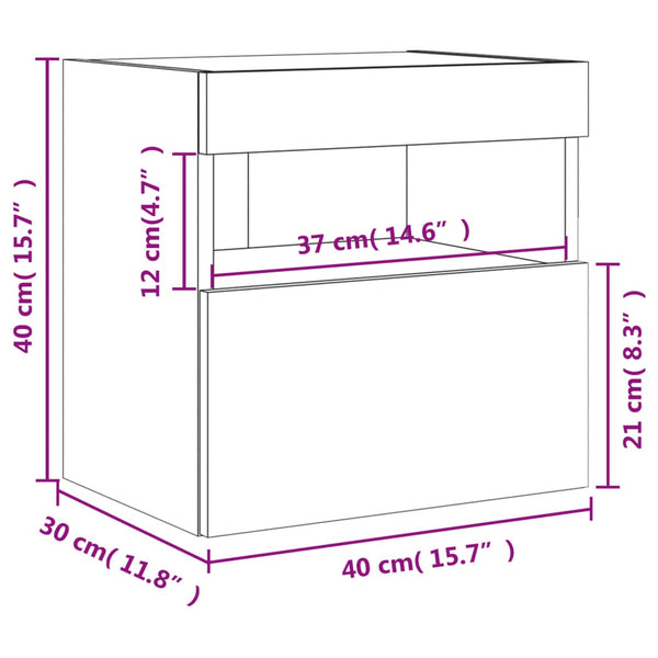 TV-Wandschränke mit LED Räuchereiche 40x40 cm, 2er-Set