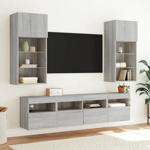 Grauer TV-Wandschrank mit LED