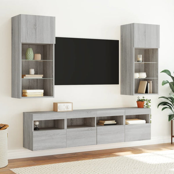 Grauer TV-Wandschrank mit LED