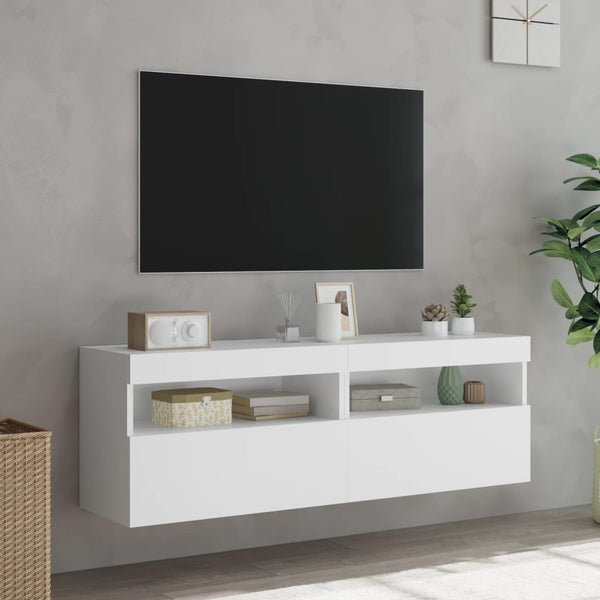 TV-Wandschränke mit LED, 2er Set, Weiß