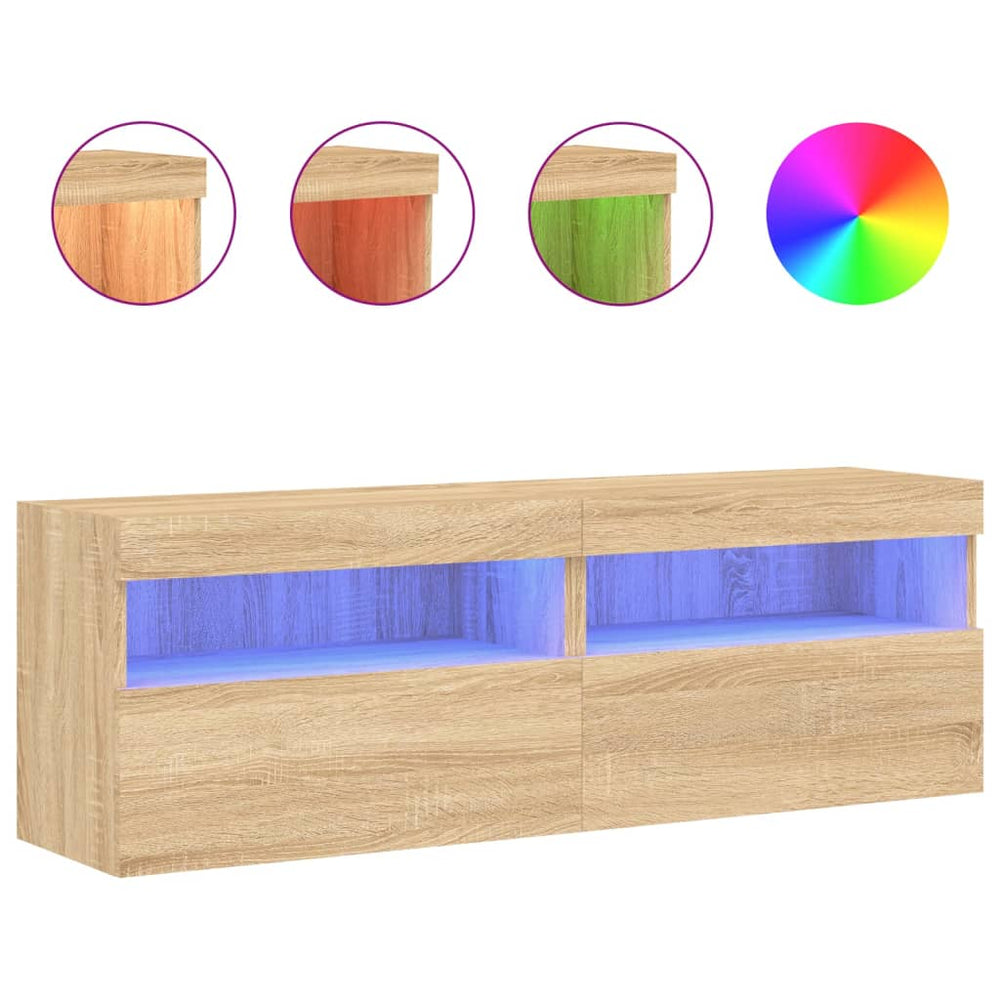 TV-Wandschränke mit LED Sonoma-Eiche 2er-Set