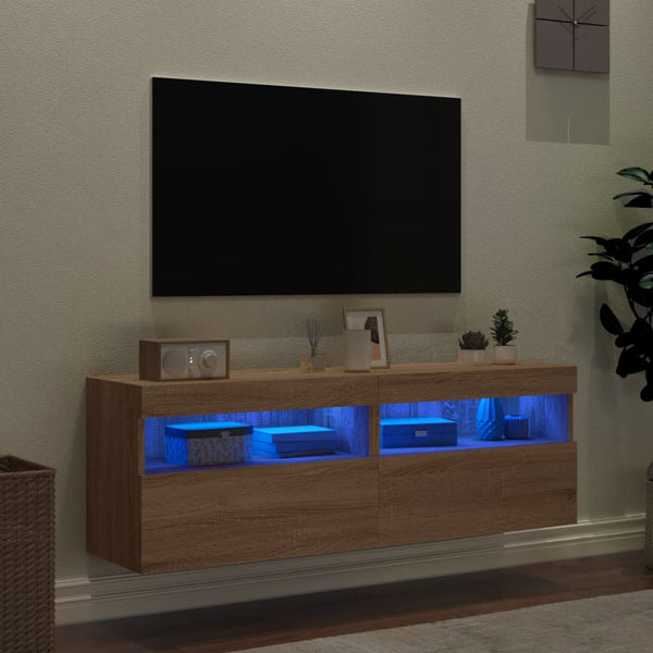 TV-Wandschränke mit LED Sonoma-Eiche 2er-Set
