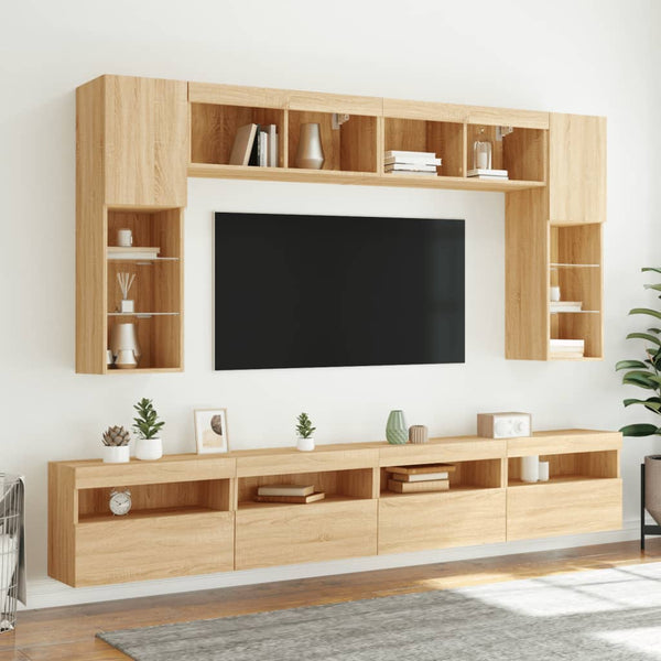 TV-Wandschränke mit LED Sonoma-Eiche 2er-Set