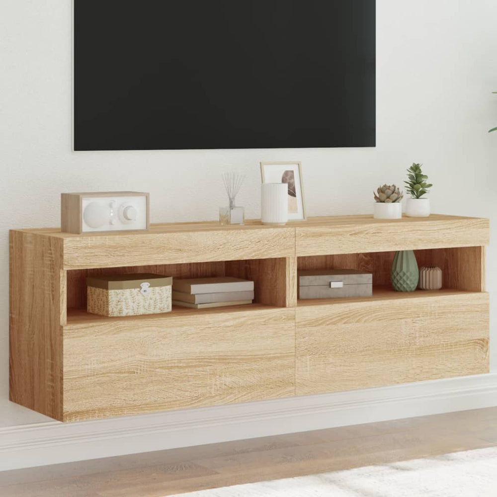 TV-Wandschränke mit LED Sonoma-Eiche 2er-Set