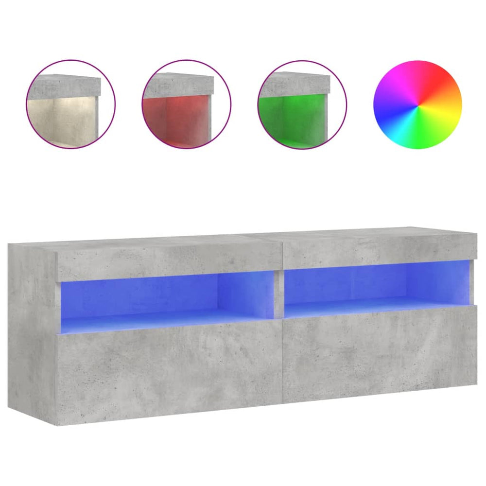 TV-Wandschränke mit LED Betongrau 60cm 2er-Set