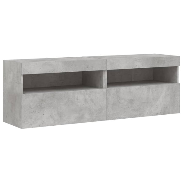 TV-Wandschränke mit LED Betongrau 60cm 2er-Set