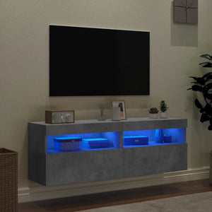 TV-Wandschränke mit LED Betongrau 60cm 2er-Set